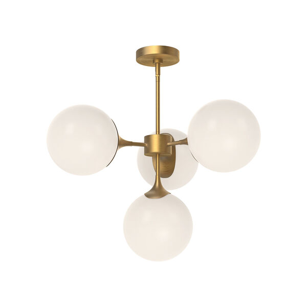 Nouveau Aged Gold Four-Light Chandelier with Opal Glass, image 2