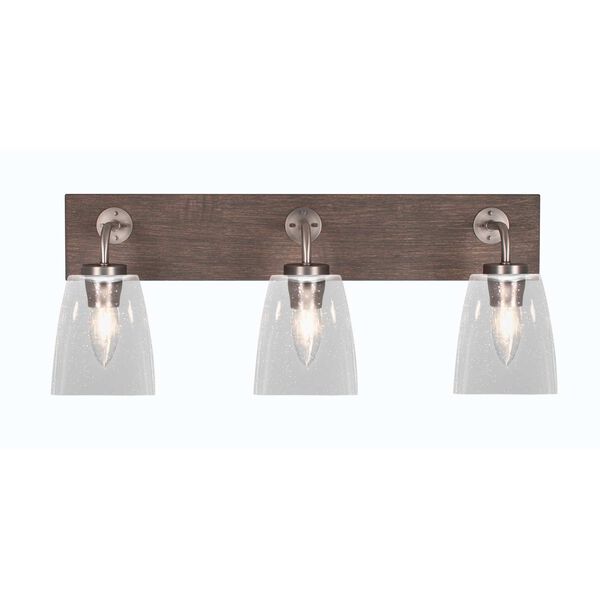 Oxbridge Graphite Brown Three-Light Bath Vanity with Clear Bubble Glass, image 1