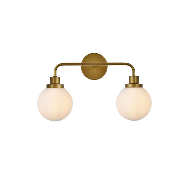 Hanson Brass and Frosted Shade Two-Light Bath Vanity, image 1