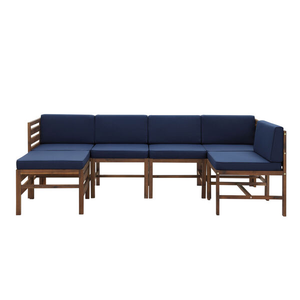 Sanibel Dark Brown and Navy Blue Furniture Set with Ottoman, Six Piece, image 1