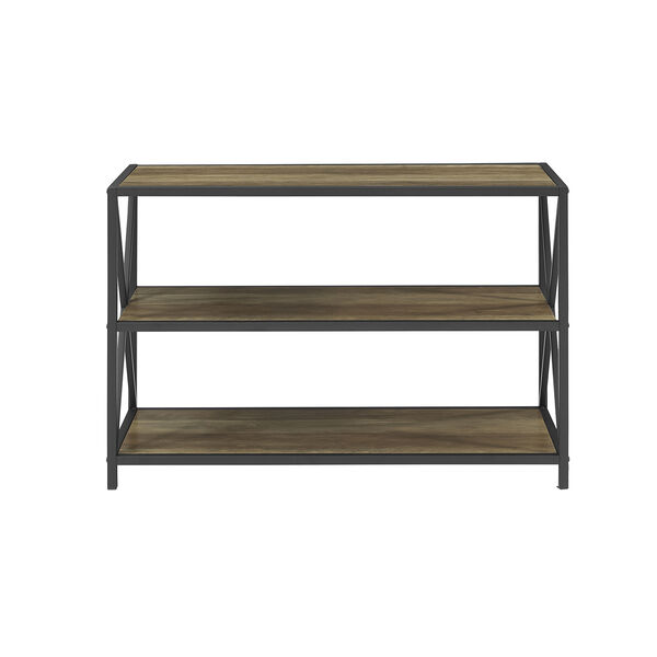 40-Inch X-Frame Metal and Wood Media Bookshelf - Rustic Oak, image 4