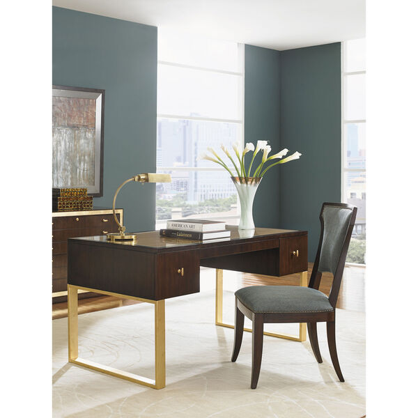 Bel Aire Walnut and Gold Melrose Writing Desk, image 2