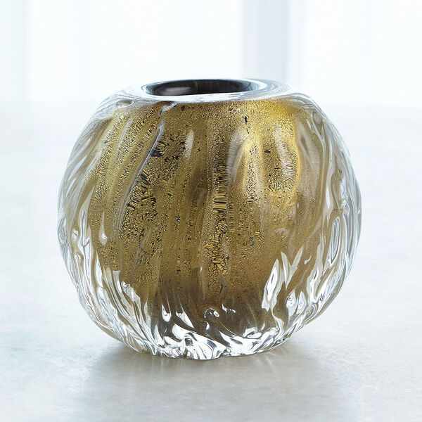 Gold and Clear Round Swirl Vase, image 3