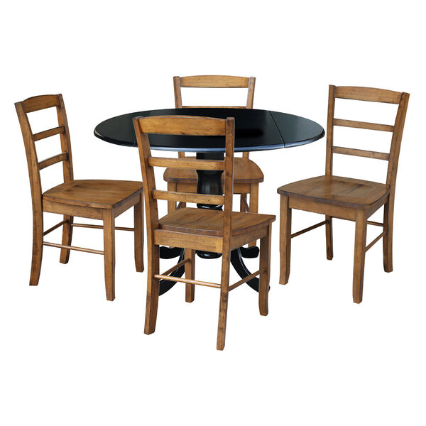 Black and Pecan 42-Inch Dual Drop Leaf Table with Four Ladder Back Dining Chair, Five-Piece, image 1