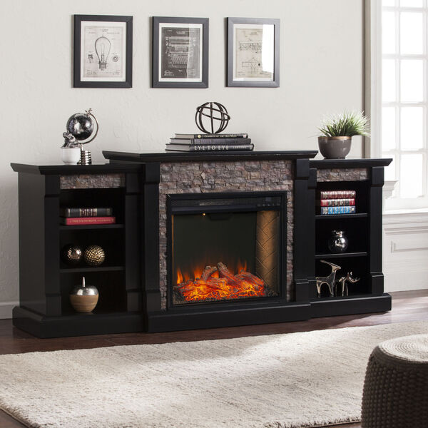 Gallatin Satin Black Electric Fireplace with Alexa-Enabled Smart and Bookcase, image 3