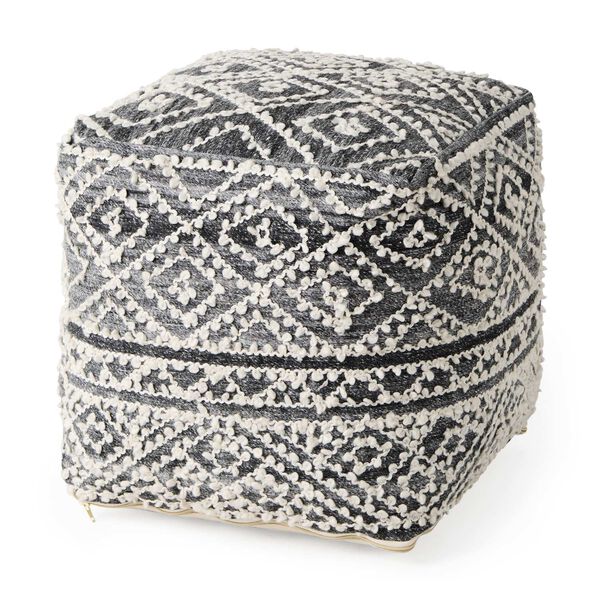 Farida Dark Gray Wool and Polyester Patterned Pouf, image 1
