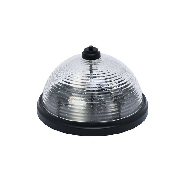 Matte Black Three-Light Flush Mount with Ribbed Clear Bubble Glass, image 1