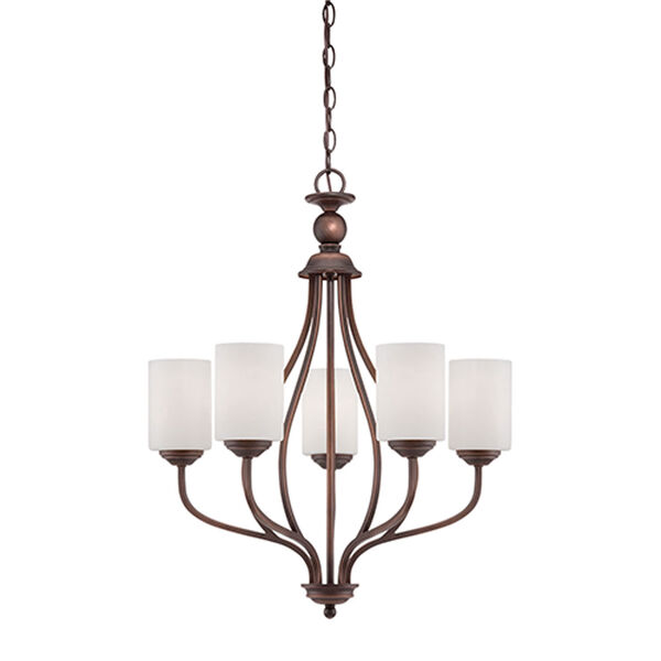 Lansing Rubbed Bronze 23-Inch Five-Light Chandelier with Etched White Glass, image 1