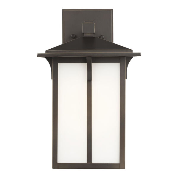 Tomek Antique Bronze Eight-Inch One-Light Outdoor Wall Sconce with Etched White Shade, image 1