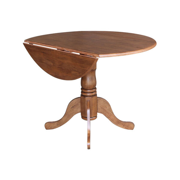 Distressed Oak 42-Inch Round Dual Drop Leaf Pedestal Table, image 6
