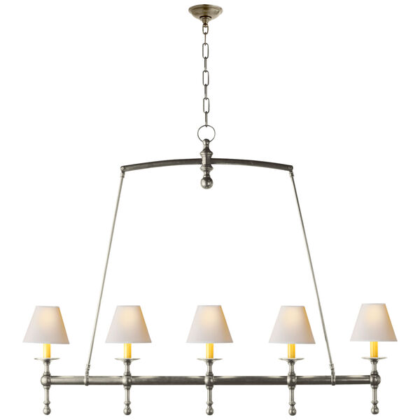 Classic Linear Chandelier in Antique Nickel with Natural Paper Shades by Chapman and Myers, image 1