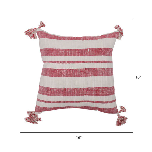 Red and White 16 x 16 Inches Striped Cotton Throw Pillow, image 2