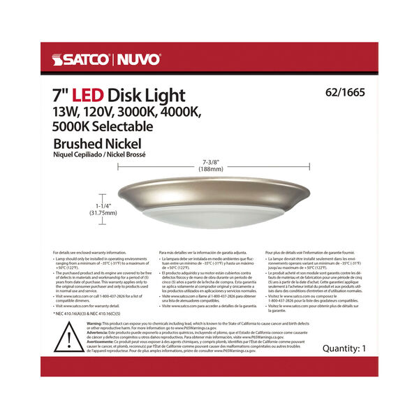 Brushed Nickel 7-Inch 5000K Integrated LED Disk Light, image 4