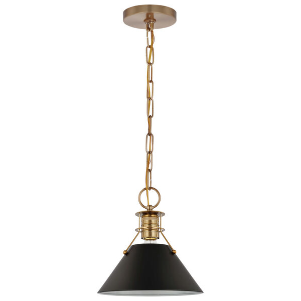 Outpost Matte Black and Burnished Brass One-Light Mini Pendant, image 1