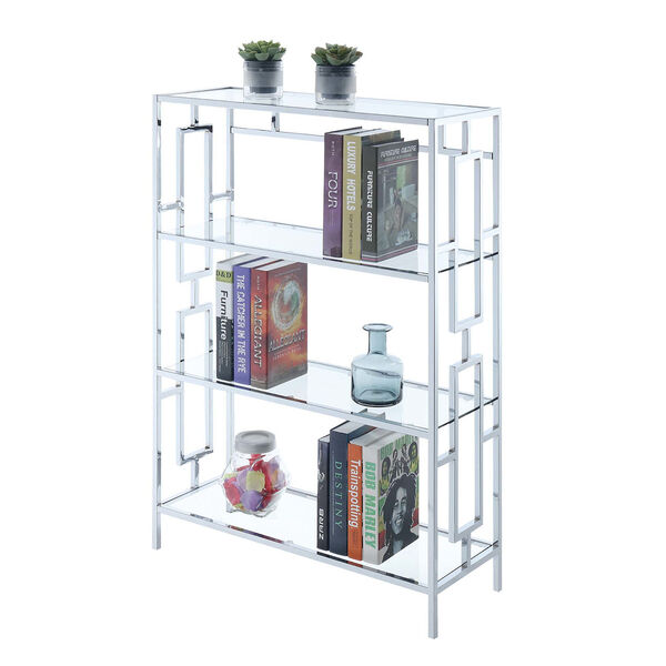 Town Square Clear Glass and Chrome 12-Inch Four Tier Wide Bookcase, image 2