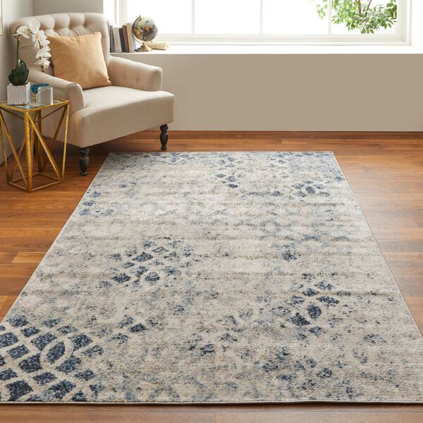 Camellia Casual Abstract Ivory Blue Rectangular 4 Ft. 3 In. x 6 Ft. 3 In. Area Rug, image 3