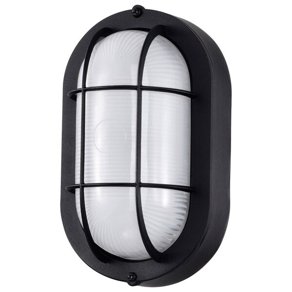 Black LED Small Oval Bulk Head Outdoor Wall Mount with White Glass, image 4