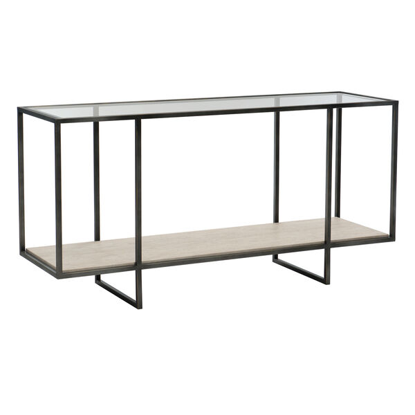 Freestanding Occasional Bronze, White Travertine Stone and Clear 60-Inch Console Table, image 2