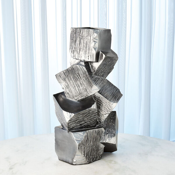 Silver and Black 12-Inch Faux Pyrite Vase, image 6