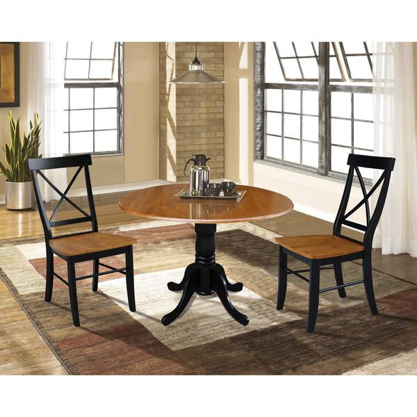 Black and Cherry 42-Inch Dual Drop Leaf Dining Table with X-back  Chairs, Three-Piece, image 2