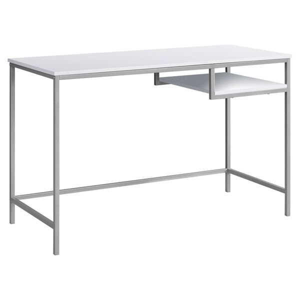 White and Silver 22-Inch Computer Desk with Open Shelf, image 1