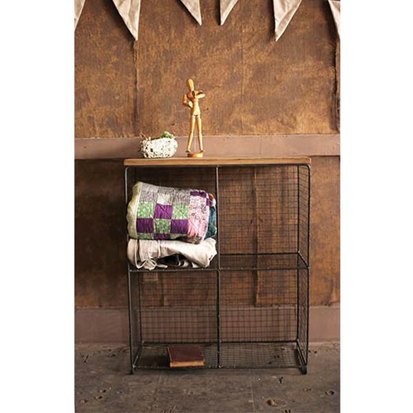 Wire Four Wall Cubby Console with Wooden Top, image 2
