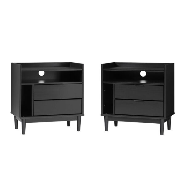 Lee Black Solid Wood Two-Drawer Night Stand with Gallery, Set of Two, image 3