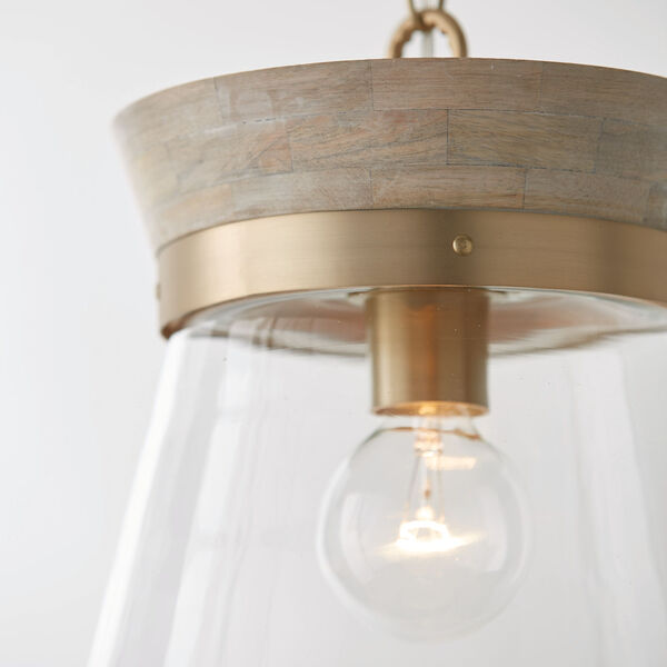 Finn White Wash and Matte Brass One-Light Pendant with Clear Glass, image 2