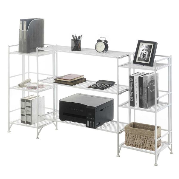 Xtra Storage White Three-Tier Folding Metal Shelves with Set of Three Deluxe Extension Shelves, image 3