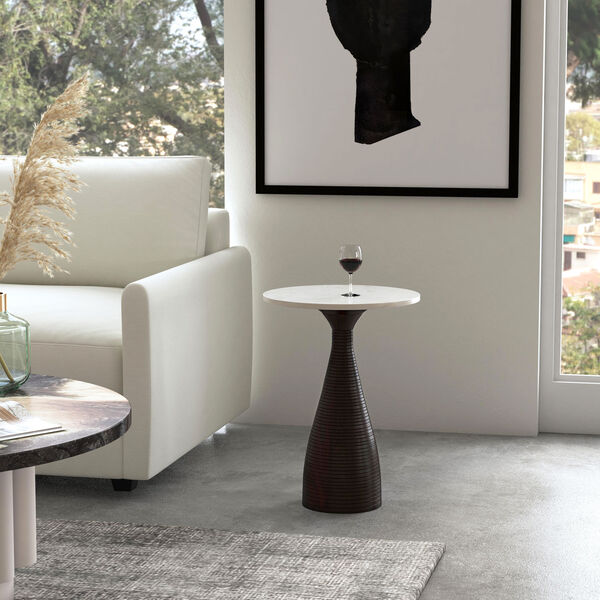 Julia Brown and White Pedestal End Table with Marble Top, image 1