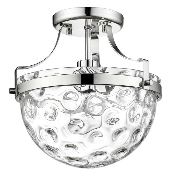 Quinn Polished Nickel One-Light Semi-Flush Mount with Clear Wavey Glass, image 4