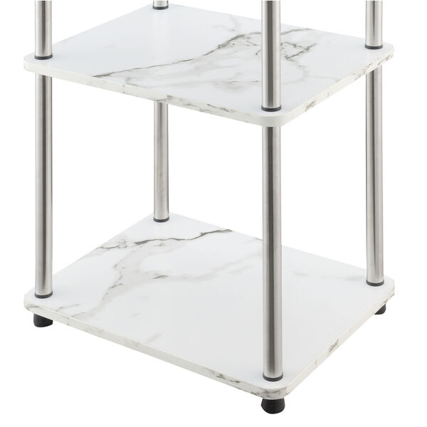 Design2Go Faux White Marble and Chrome Three-Tier End Table, image 4