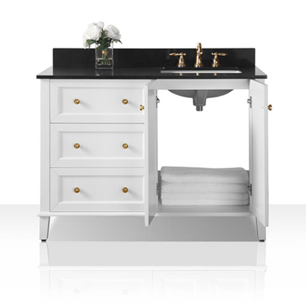 Hannah White 48-Inch Right Basin Vanity Console with Gold Hardware, image 6