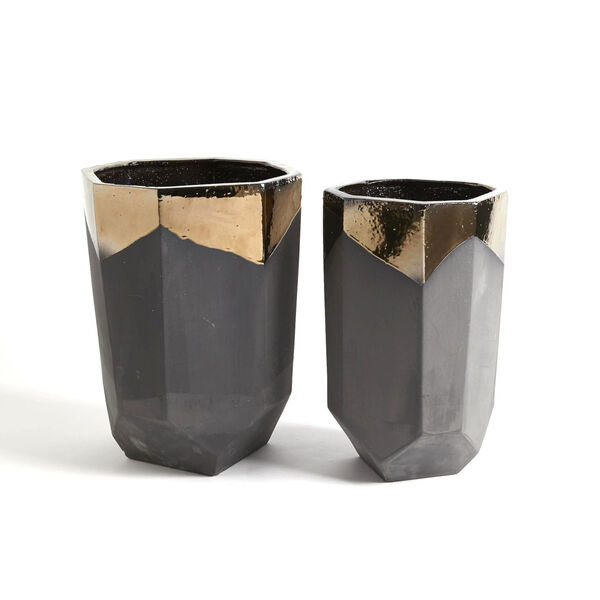 Bronze and Gray 10-Inch Faceted Banded Porcelain Container, image 5