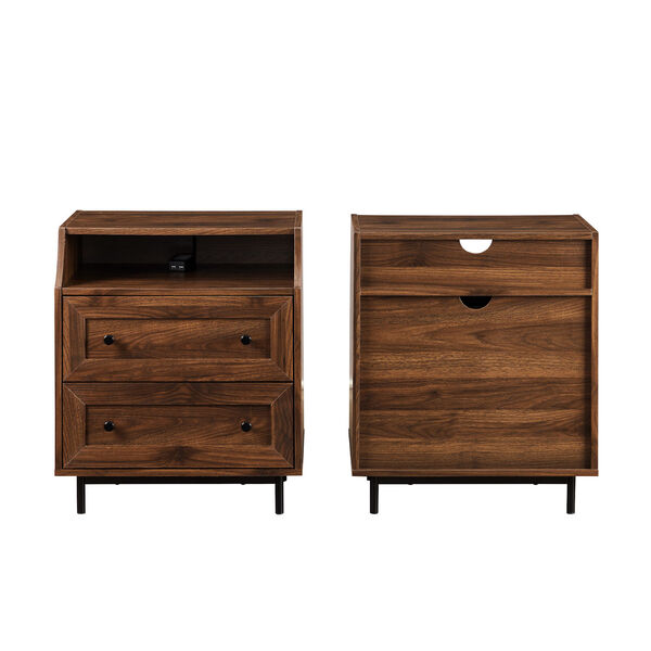 Dark walnut Two Drawer Nightstand with USB, Set of Two, image 6