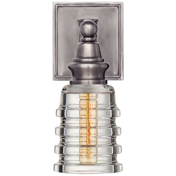 Covington Sconce in Antique Nickel with Clear Ribbed Narrow Glass by Chapman and Myers, image 1