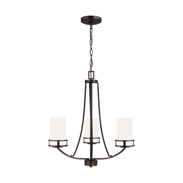 Robie Bronze Three-Light Chandelier with Etched White Inside Shade, image 1