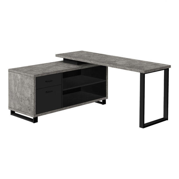 Grey and Black Computer Desk with Drawers and Shelves, image 1