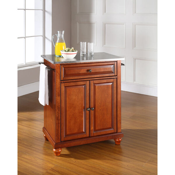 Cambridge Stainless Steel Top Portable Kitchen Island in Classic Cherry Finish, image 4
