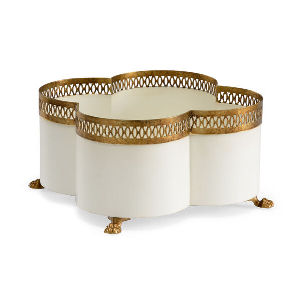 Tracery Cream and Gold Cachepot, image 1
