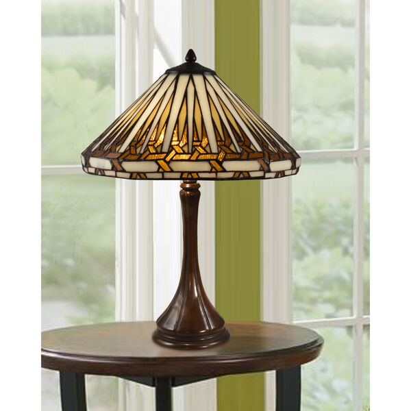 Antique Bronze Almeda Two-Light Tiffany Table Lamp, image 2