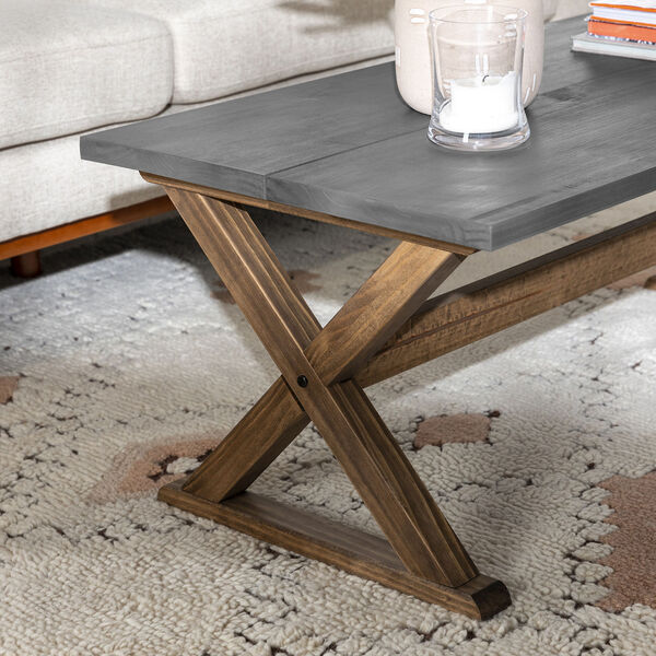 Robin Grey and Brown X Leg Solid Wood Coffee Table, image 6