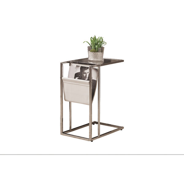 Accent Table - White / Chrome Metal with a Magazine Rack, image 2