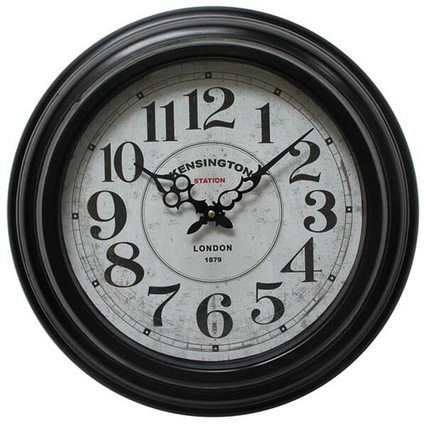 Black 17-Inch Circular Wall Clock with Iron Frame, image 1