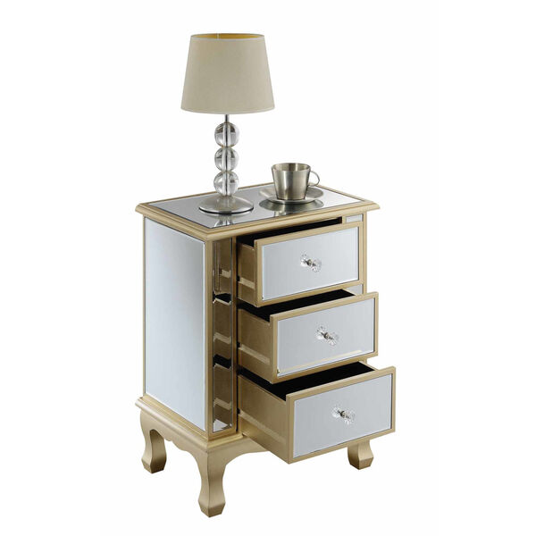 Gold Coast Champagne Mirror Vineyard Three-Drawer Mirrored End Table, image 4
