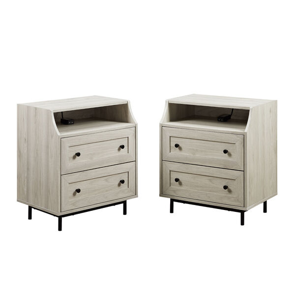 Birch Two Drawer Nightstand with USB, Set of Two, image 5