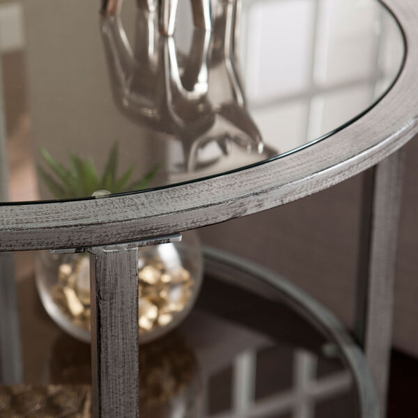 Silver Jaymes Metal and Glass Round End Table, image 2