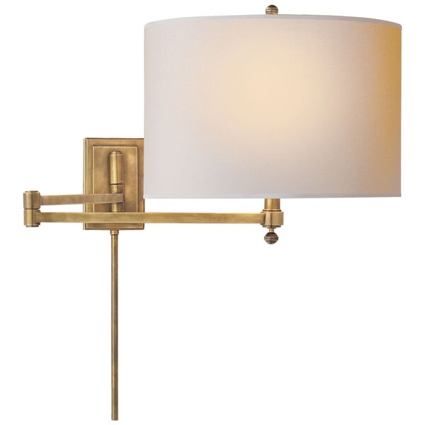 Hudson Swing Arm in Hand-Rubbed Antique Brass with Natural Paper Shade by Thomas O'Brien, image 1