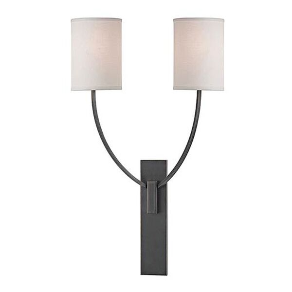 Myles Old Bronze Two-Light Wall Sconce with Linen Shade, image 1