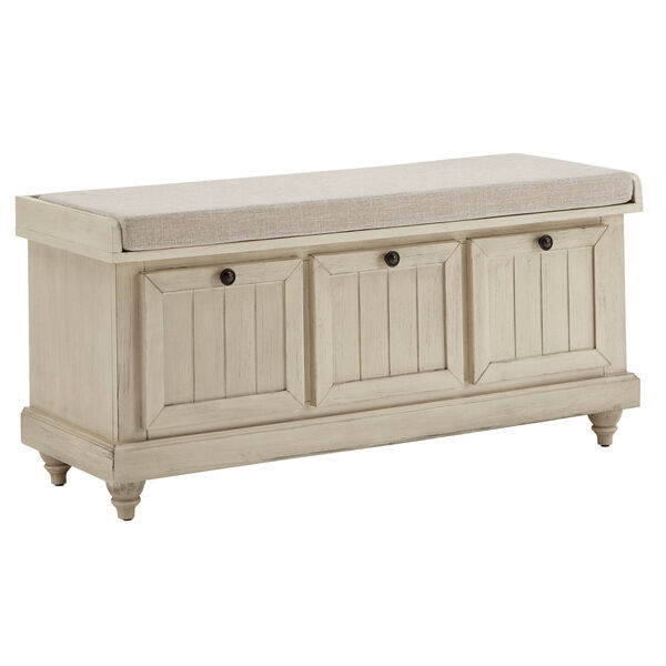 Potter White Storage Bench with Linen Seat Cushion, image 1